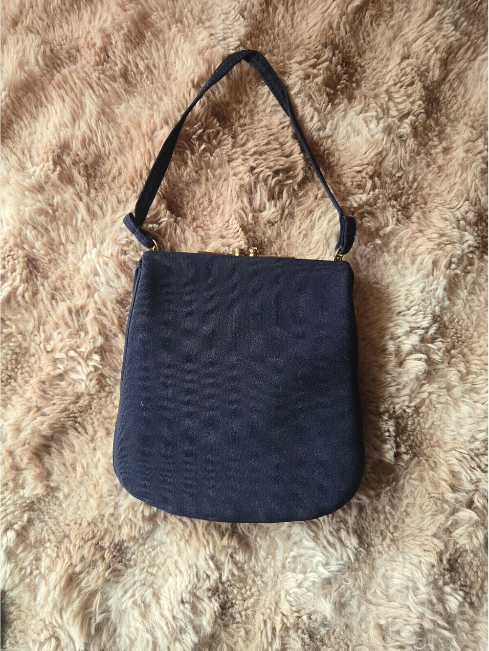 Vintage Bonwit Teller Navy Evening Handbag with Rhinestone Clasp Mid-Century